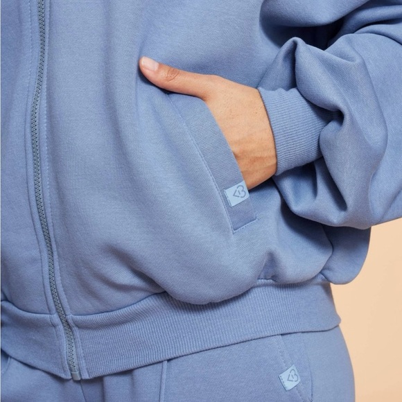 NWT Blogilates Full Zip Hooded Sweatshirt Hoodie Sz S Steel Blue - Picture 6 of 11